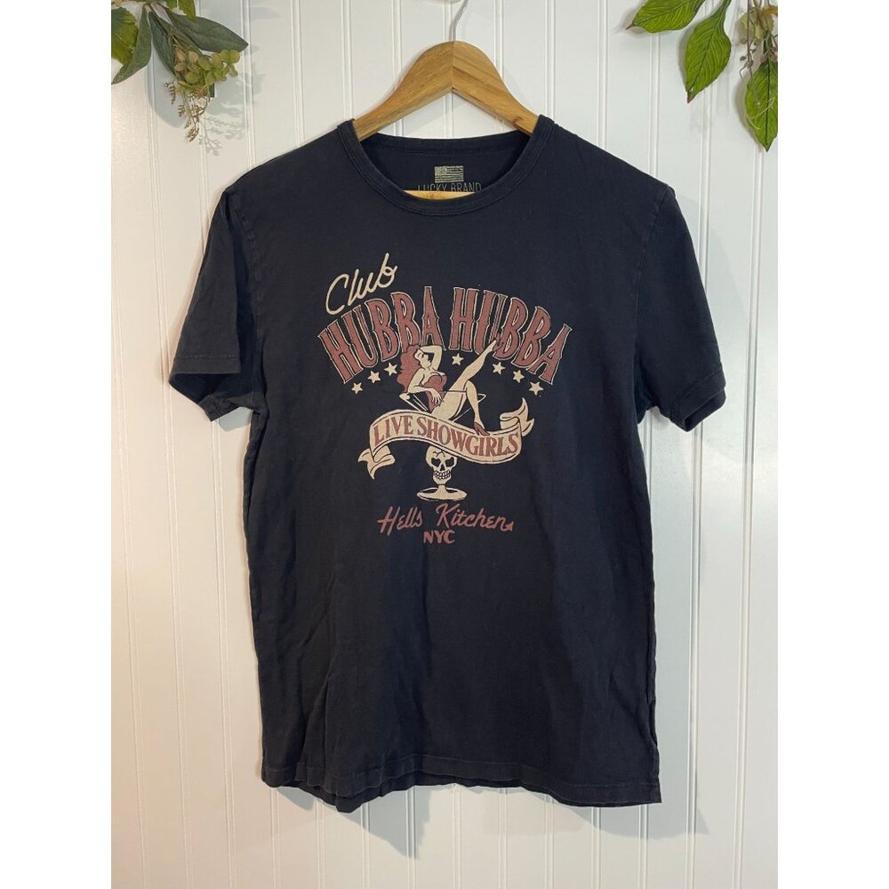 Lucky Brand Club Hubba Hubba Live Showgirls Graphic T-Shirt S Black 100% Cotton